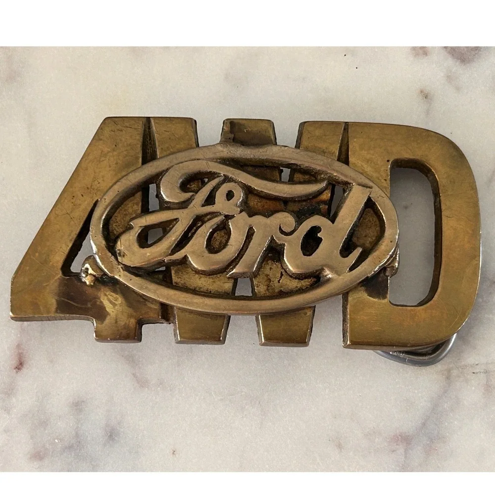 Vintage Ford Brass Belt Buckle Automotive Logo 4023 Taiwan Retro Truck Accessory